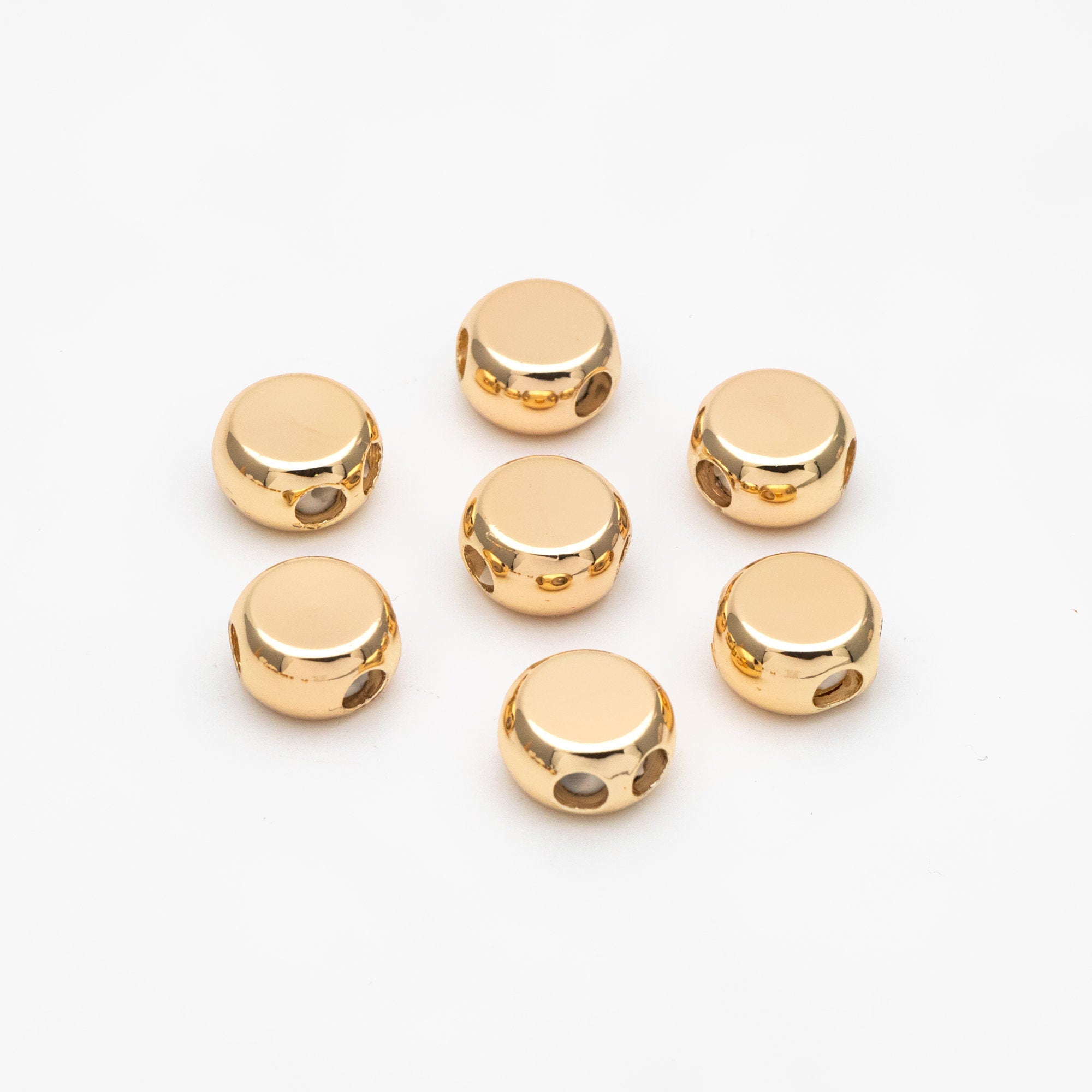 10pcs Gold Round Coin Spacer Beads 9.5/ 10mm, Real Gold plated Brass Rondelle Beads, Lead Nickel Free (GB-3519)